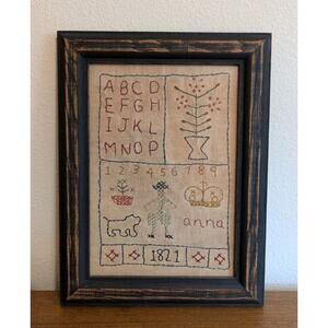 Vintage Framed 1821 Sampler Cross Stitch Alphabet Numbers Floral Bird Signed